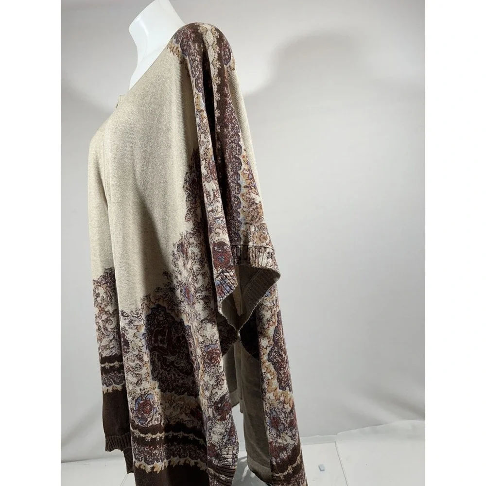 Liz Claiborne Poncho Wrap Womens L XL Cotton‎ Print Open Cape Shawl
